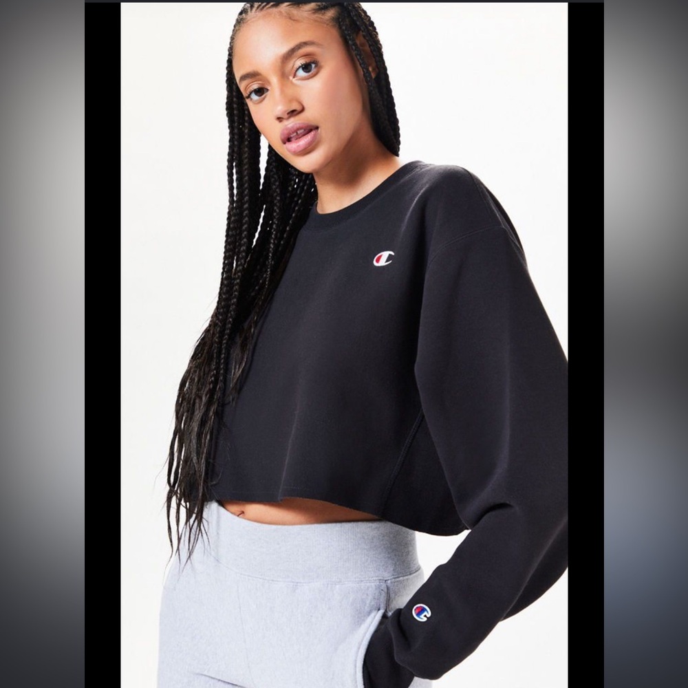 Champion Reverse Weave Vintage 90s Athleisure Cropped Crew Neck Pullover Navy S